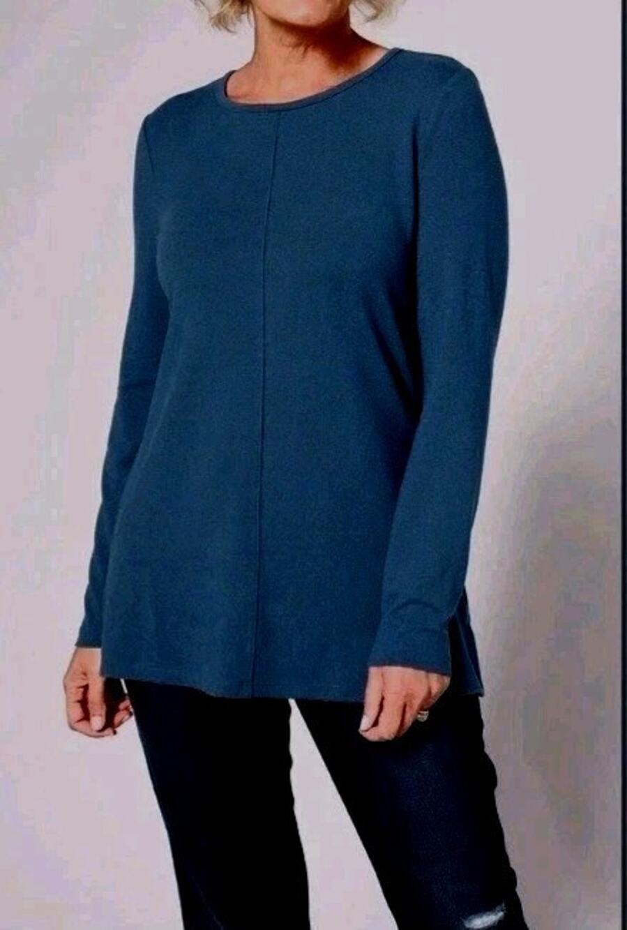 Denim & Co XL Denim Blue Jersey Long Sleeve Tunic A668785 NWOT